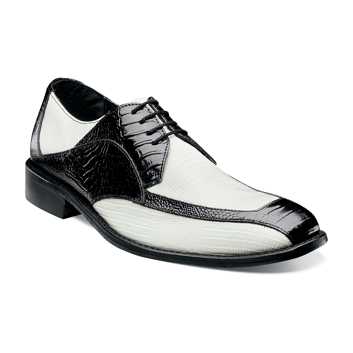 Men's Dress Shoes | Black W/White Bike Toe Lace Up | Stacy Adams Genoa