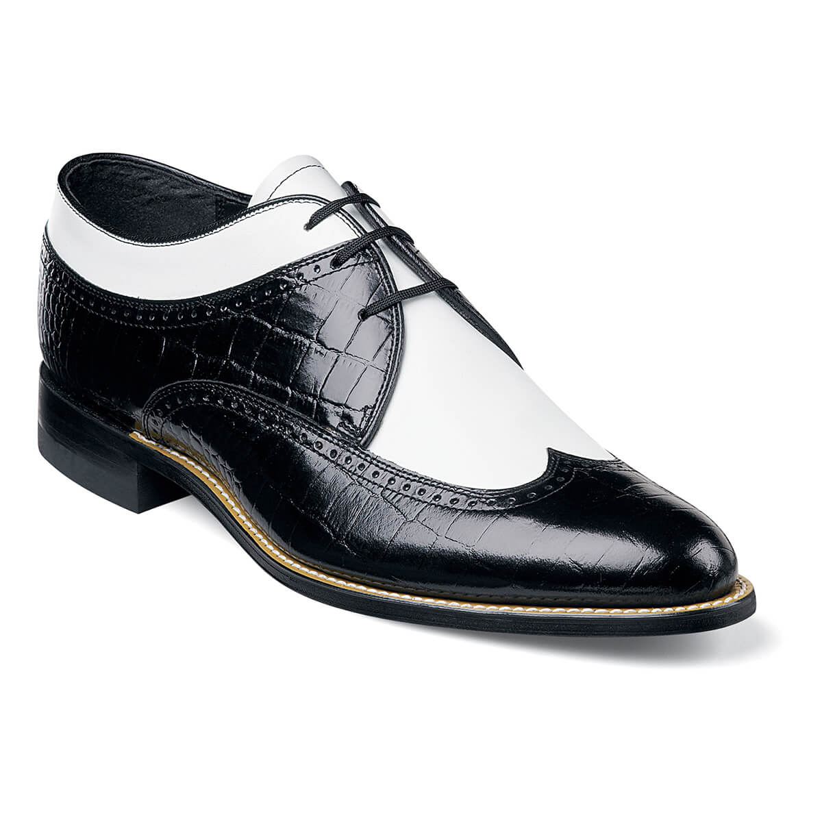 Men's Dress Shoes | Black w/White Crocodile Wingtip Oxford | Stacy ...