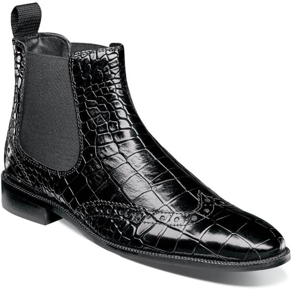 Men's Dress Shoes | Black Leather Sole Wingtip Side Zip Boot | Stacy ...