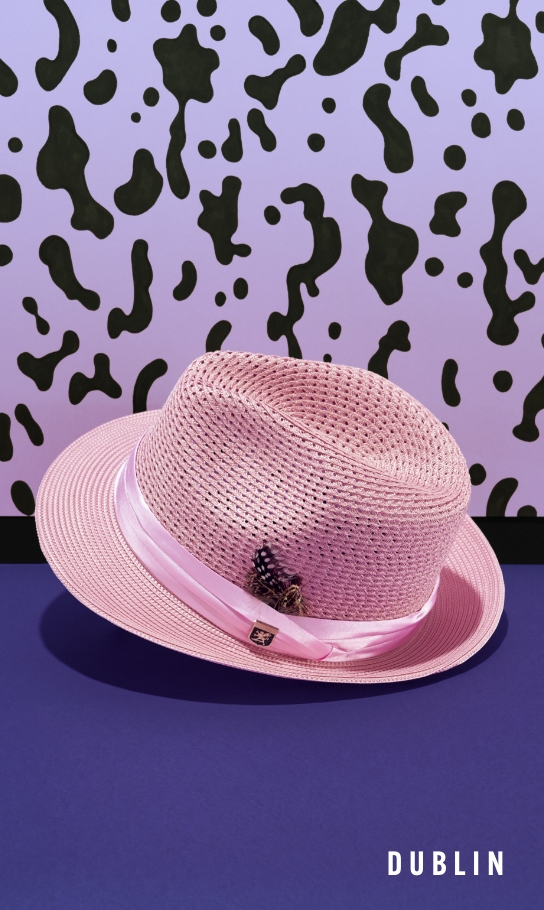 Men's Hats category. Image features the Dublin fedora in pink. 