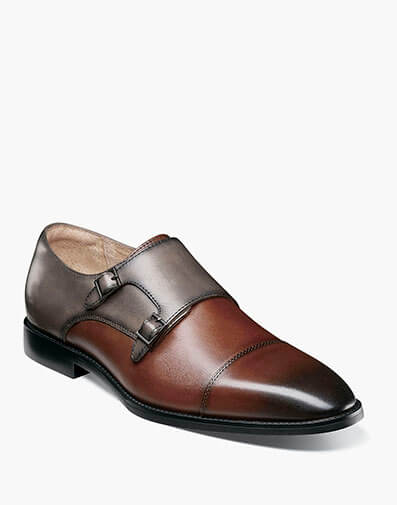 Raythorne Cap Toe Double Monk Strap in Gray and Brown for $$120.00