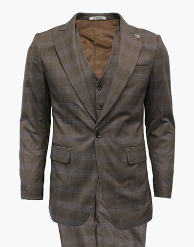 Bale 3 Piece Vested Suit in Brown for $$325.00