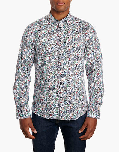 Mickey Dress Shirt Point Collar in White Multi for $$79.00