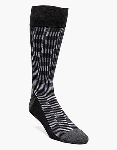 Checked Herringbone Men's Crew Dress Sock in Black/Gray for $$12.00