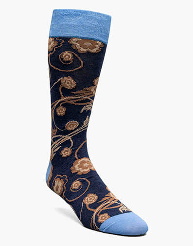 Bright Floral Men's Crew Dress Sock in Blue for $$12.00