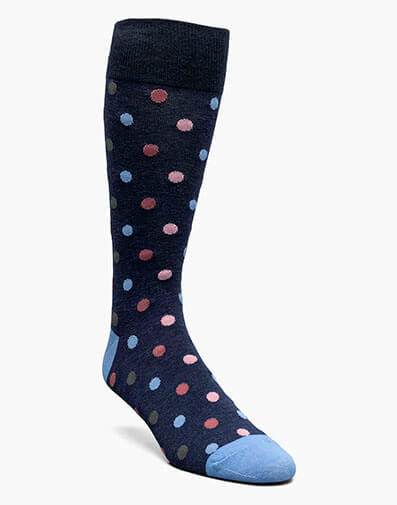 Oversize Polka Dots Men's Crew Dress Sock in Navy for $$12.00