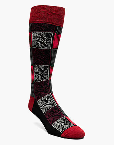 Checkered Paisley Men's Crew Dress Sock in Red for $$12.00