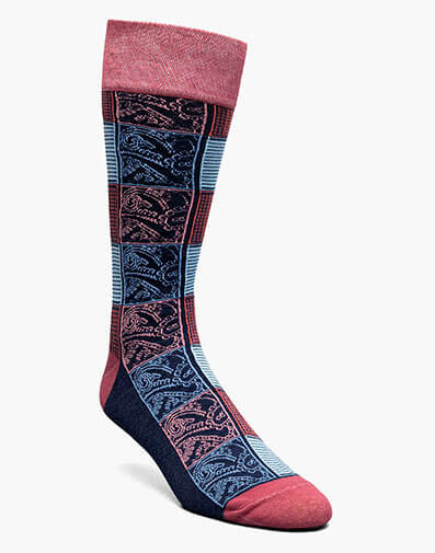 Checkered Paisley Men's Crew Dress Sock in Pink for $$12.00
