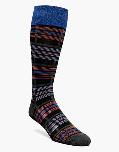 Fun Stripes Men's Crew Dress Sock in Black/Blue for $$12.00