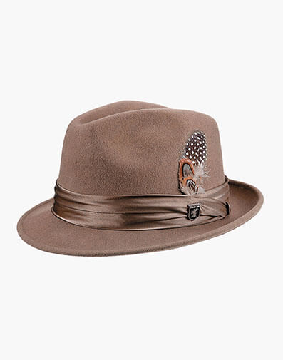 Ash Fedora Crushable Wool Felt Pinch Front Hat in Camel for $$85.00