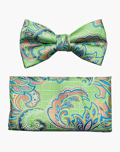 Niels Bow Tie & Hanky Set in Green Multi for $$18.00