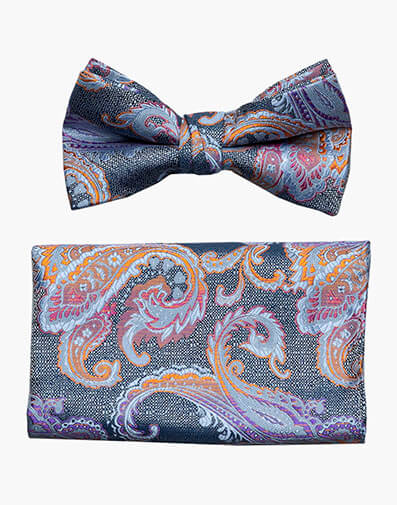 Niels Bow Tie & Hanky Set in Light Blue Multi for $$18.00