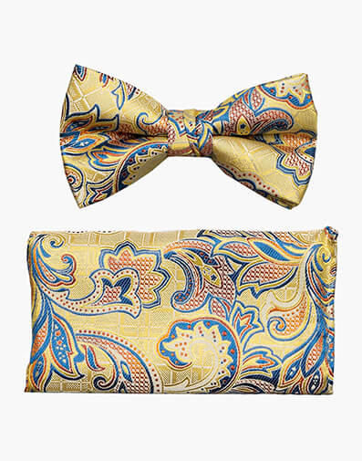 Niels Bow Tie & Hanky Set in Yellow Multi for $$18.00